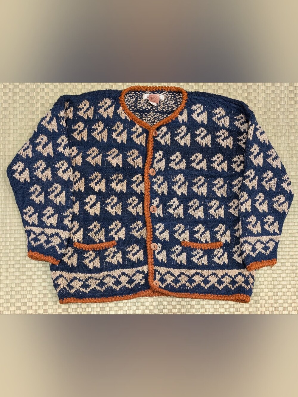 Toshy Hand Knit 100% Wool Pattern Cardigan One Size Made in Bolivia